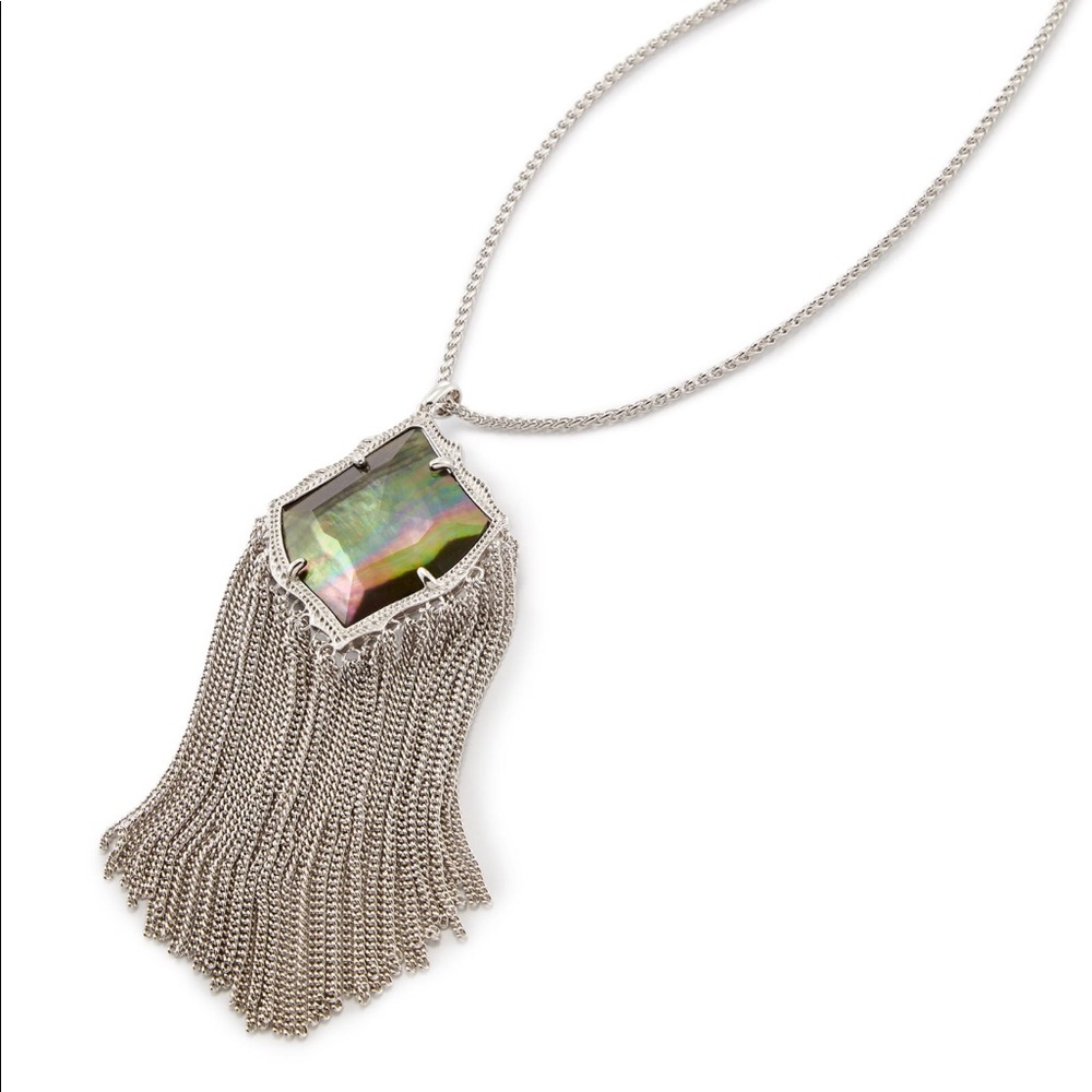 NIB Kingston Silver Long Pendant Necklace Black MO